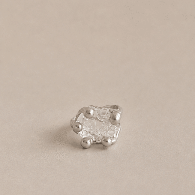 Bague Fabienne en verre soufflé plaqué or, perle artisanale organique, pièce unique