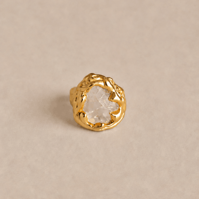 Bague Isabelle en verre soufflé plaqué or, bijou fait main aux formes irrégulière