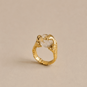 Bague Martine en verre soufflé plaqué or, perle artisanale organique, pièce unique