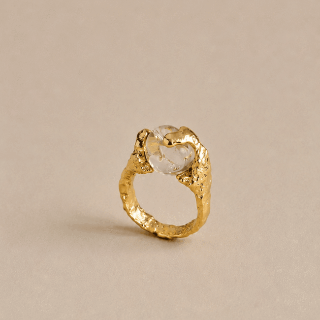Bague Martine en verre soufflé plaqué or, perle artisanale organique, pièce unique